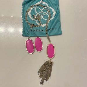 Kendra Scott Rayne necklace and Danielle earrings magenta and gold